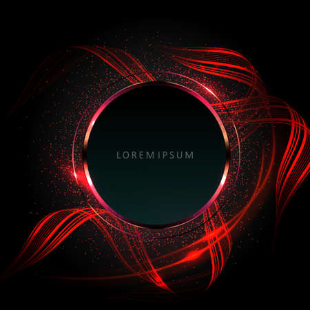 Round shiny frame, a curved figure in a red tint on a black backgroundのイラスト素材