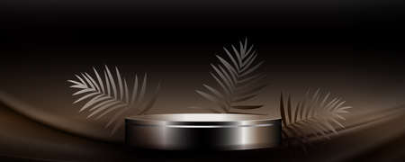 Dark brown gradient background with shiny podium and twigs with leavesのイラスト素材