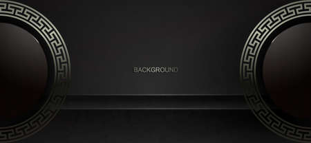 Round frames on the sides with a border and a pattern on a gray background.のイラスト素材