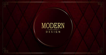 Red texture design, round frame with thin border in gold toneのイラスト素材