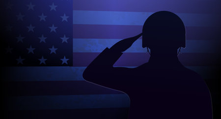 Composition with the outline of a soldier on the background of the American flag.のイラスト素材
