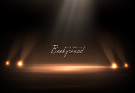 Bright rays of light, bright glitter of golden color on a black background.のイラスト素材