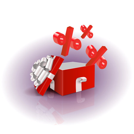 Red box with bow, percent sign, isolated design elementのイラスト素材