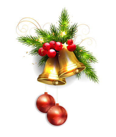 Christmas garland with golden sparkling bells, design elementのイラスト素材
