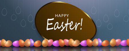 Blue composition with Easter eggs and oval frame.のイラスト素材