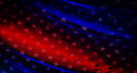 A banner with folds of fabric in blue and red shades with starsのイラスト素材