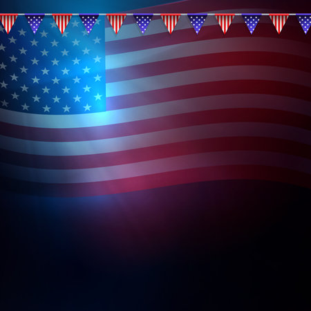 Abstract banner with USA flag, garland with pennants isolated.のイラスト素材