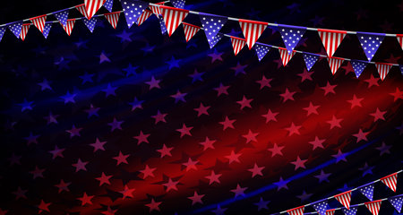 Festive illustration of the flag of America with an isolated garland of pennants.のイラスト素材