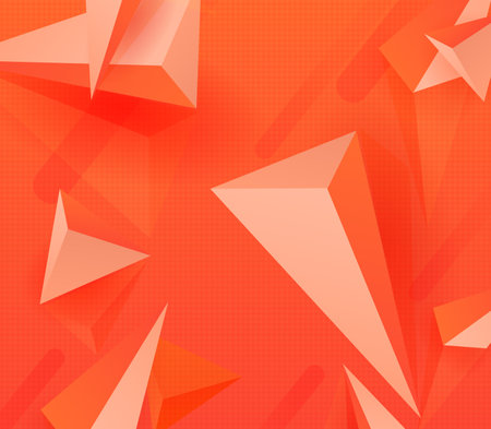 Geometric orange background, triangular shapes with 3D effect.