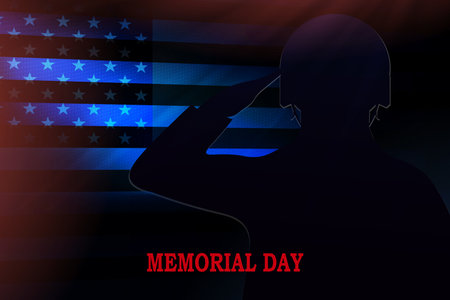 Dark illustration of the flag of America, the silhouette of a soldier.のイラスト素材