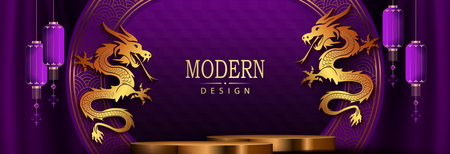 2024 Chinese New Year, Year of the Dragon, banner template design with dragons.のイラスト素材