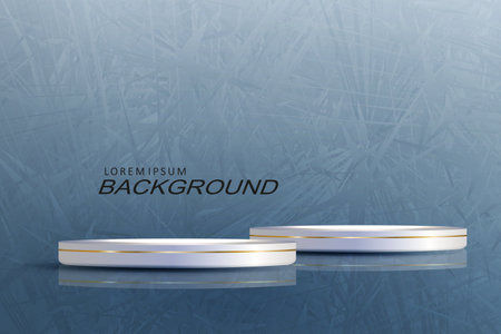 Isolated round white podium on blue texture background.のイラスト素材