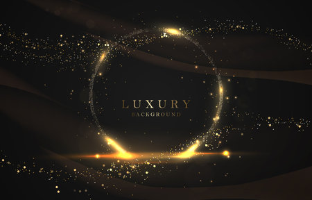 Dark illustration with shiny round gold frame and tinselのイラスト素材