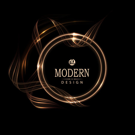 Isolated round frame with wavy ribbon on a black backgroundのイラスト素材