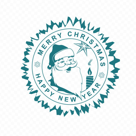 Illustration of a silhouette print of a cheerful Santa Claus with a burning candle.のイラスト素材