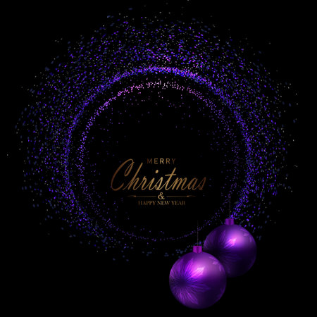 Merry Christmas. Isolated purple round frame with Christmas toysのイラスト素材