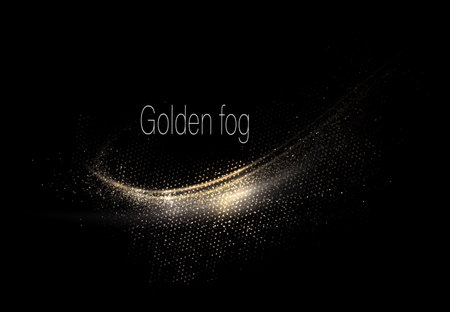 Isolated abstract golden tinsel arc on black background, design component.のイラスト素材
