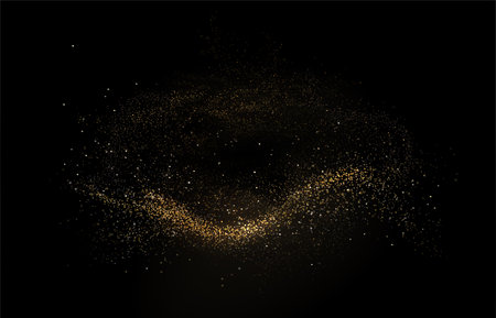 Abstract isolated design element, shiny swirling golden mosaic on black background.のイラスト素材