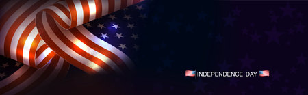 Illustration with wavy silhouette of American flag with bright flashes.のイラスト素材