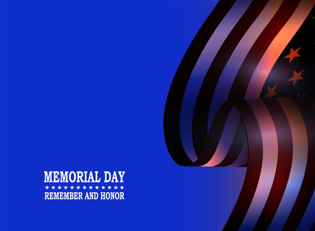 Exquisite illustration with an element of a wavy American flag on a blue background.のイラスト素材