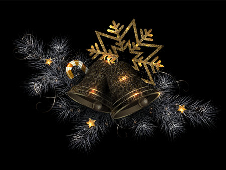 Merry Christmas. Isolated garland with textured gold bell.のイラスト素材