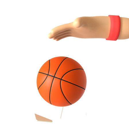 3d render of hand and basketball ball. Isolated white backgroundの写真素材