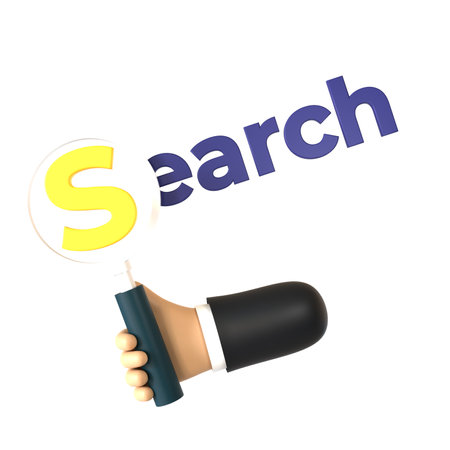 hand holding a highlighter with the word search isolated over a white backgroundの写真素材