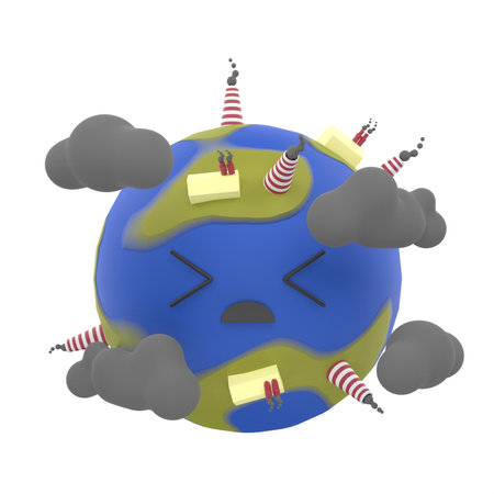 planet with clouds and flags isolated on white background. 3d rendering.の写真素材