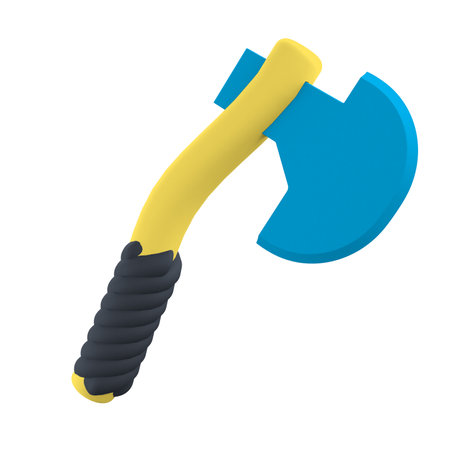 Blue and yellow axe isolated on white background. 3d rendering.の写真素材