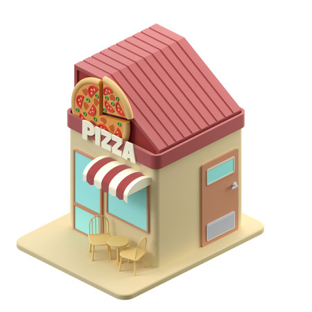 3D rendering of a isometric pizza shop building illustrationの写真素材