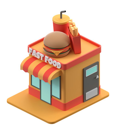 3D rendering of a isometric fast food shop building illustrationの写真素材