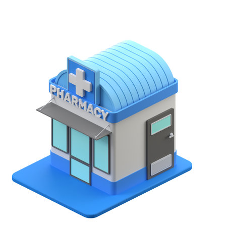 3D rendering of a isometric pharmacy building illustrationの写真素材