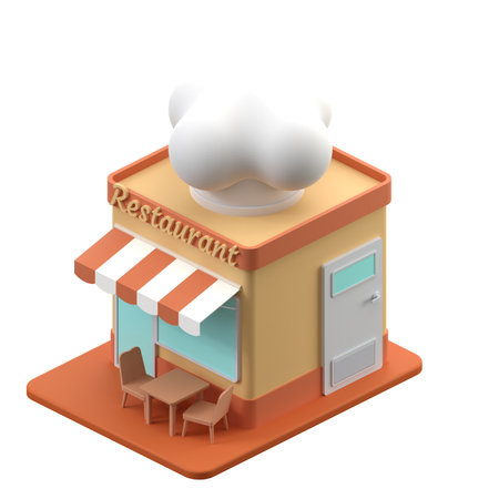 3D rendering of a isometric restaurant building illustrationの写真素材