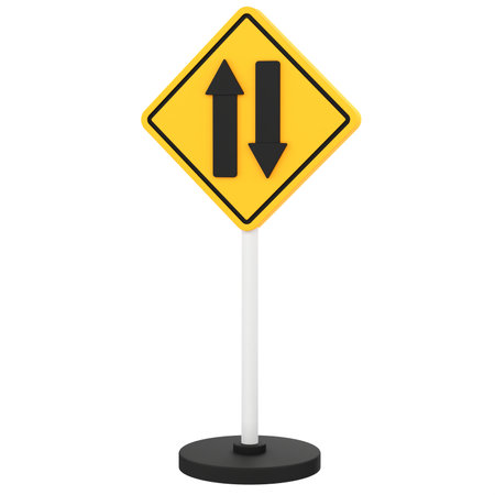 Two way traffic sign on a white background. 3d rendering.の写真素材