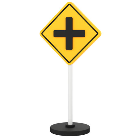 Cross road intersection sign isolated on a white background. 3d renderingの写真素材