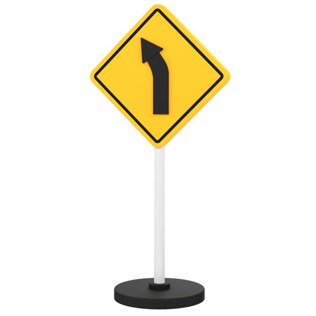 Left curve ahead sign on a white background. 3d render.の写真素材
