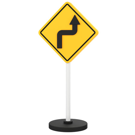 Right double bend sign isolated on a white background. 3D rendering.の写真素材