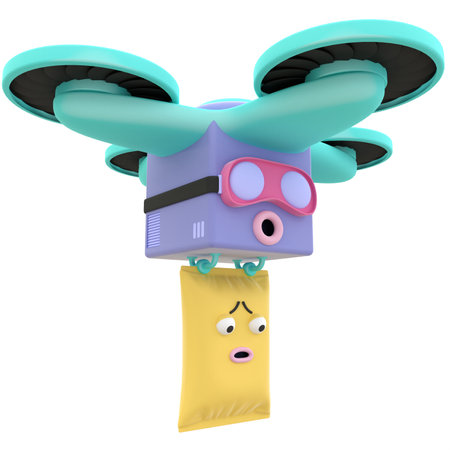 Drone quadcopter character with big eyes and mustache. 3d renderの写真素材
