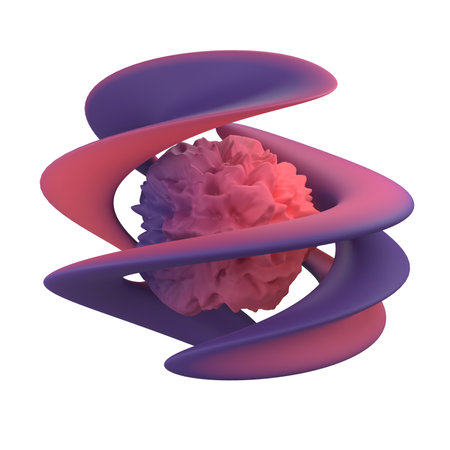3d rendering of an abstract sphere with a pink ball inside.の写真素材
