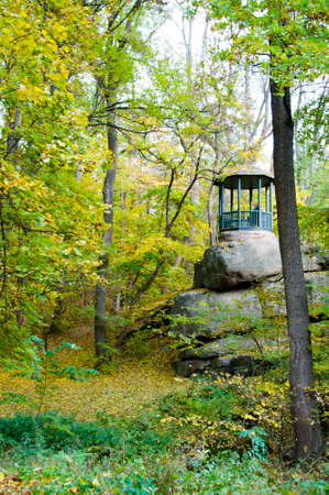 alcove in autumn forest. fall season with alcove.の写真素材