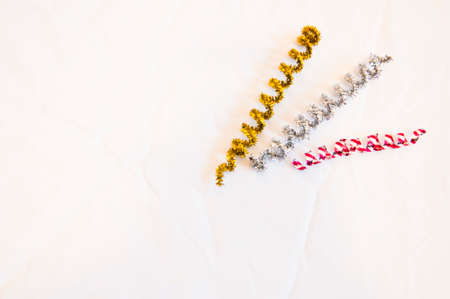 tinsel spirals isolated on white background with copy space.