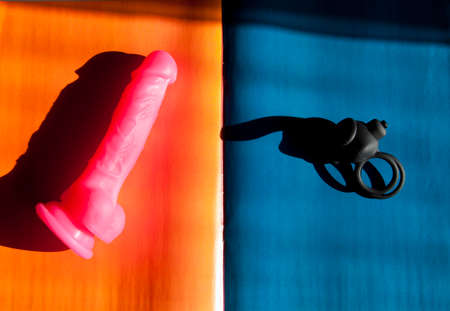ring holding penis erection. vibrating ring. cock penis stimulation ring.の写真素材
