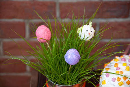 painted easter egg hunt. happy holiday decoration for easter.