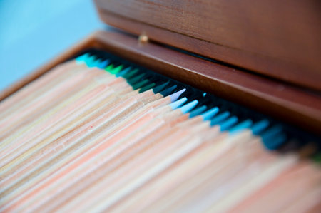 stationery set. colorful pencil stationery. school stationery supplies. selective focus.の写真素材