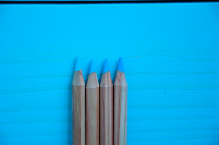 pencil stationery. blue pencil. school stationery of pencil. flat lay.の写真素材