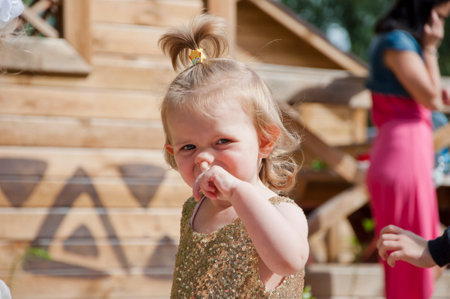 children's day. happy childhood. small child girl outdoor. little kid. preteen daughter has birthday. playful spirit.の写真素材