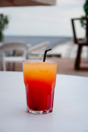summer vacation drink. drink cocktail bar. refreshing alcoholic beer in glass. mixology and bartender. summer lifestyle summer beach cocktailの写真素材