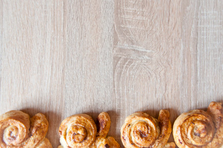 food appetizer fresh bakery and pastry snack. easter french croissant. bakehouse with homemade buttery. yummy easter bakery. easter pastry, copy space.の写真素材