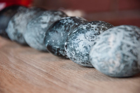 hunting eggs in springtime. spring eastertime holiday. easter egg. happy easter. paschal spring holiday. bunny hunt begin. egg hunting. traditional galaxy eggs. minimalist design. selective focus.の写真素材