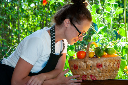 harvester or gardener. summer harvesting. autumn vegetable harvest. agriculture crop.の写真素材